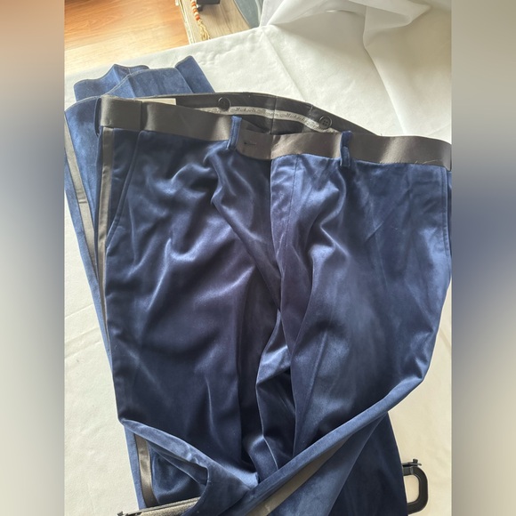 New Bryan Michaels Blue Velvet Tuxedo Dress Pants - Picture 4 of 10